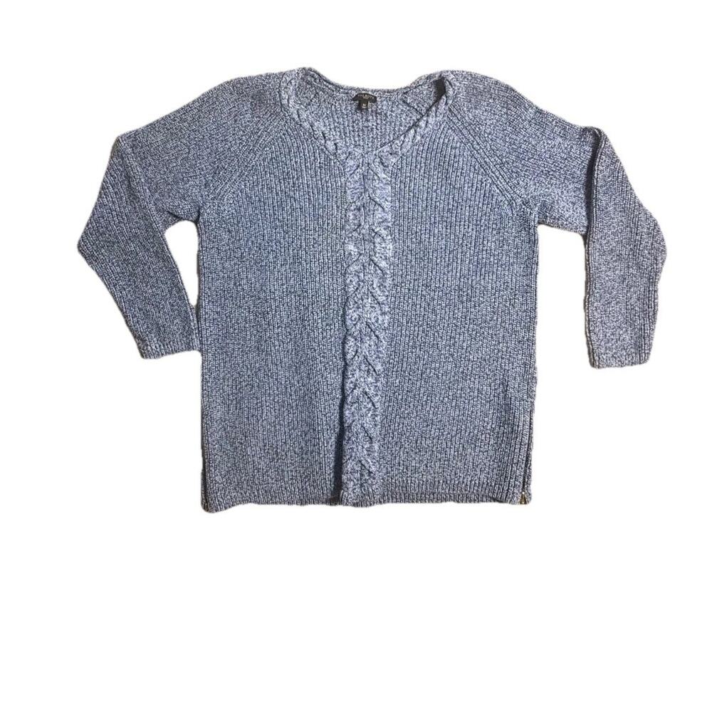 Talbots Blue V Neck Sweater Side Zips Size 3X Chunky Cotton Tunic